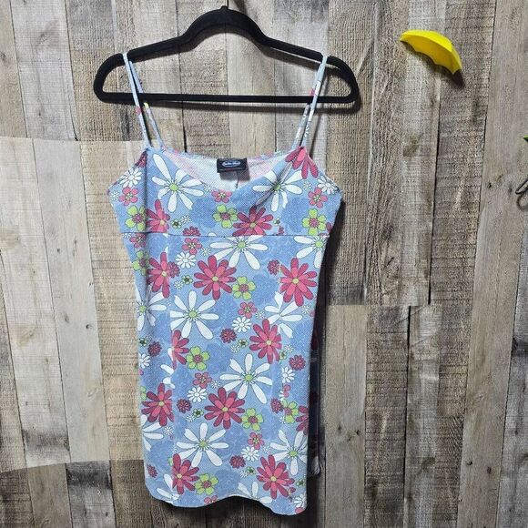 Anchor Blue Vintage 90s Blue Floral Tunic Mini Dress - Picture 1 of 4